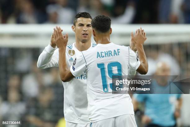 Cristiano Ronaldo of Real Madrid, Achraf Hakimi of Real Madrid during the UEFA Champions League group H match between Real Madrid and Tottenham...