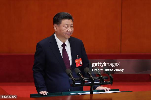 Chinese President Xi Jinping delivers a speech during the opening session of the 19th Communist Party Congress held at the Great Hall of the People...