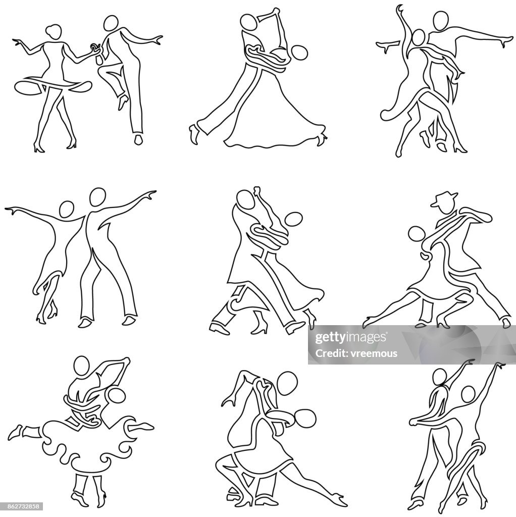 Latin and Ballroom Dance Styles Icons Outlines
