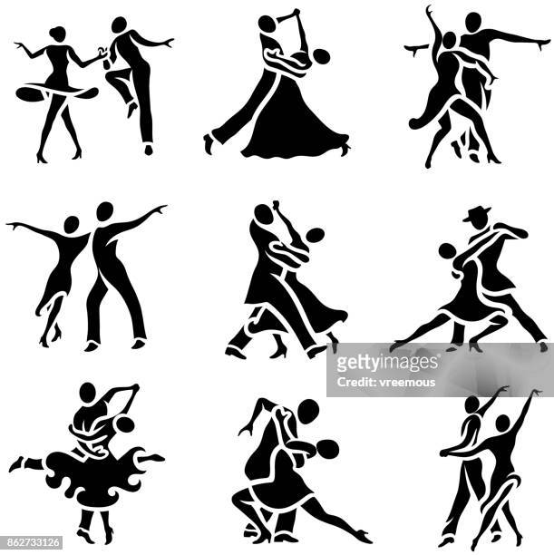 latin and ballroom dance styles icons set - ballroom dancing vector stock illustrations