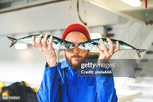 新鮮的魚,釣魚船甲板上的漁民 新鮮的魚,釣魚船甲板上的漁民