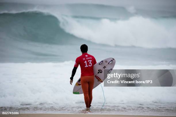 Adriano de Souza from Brazil performs during the Quicksilver Pro France surf competition on October 12, 2017 in Hossegor, France. He French stage of...