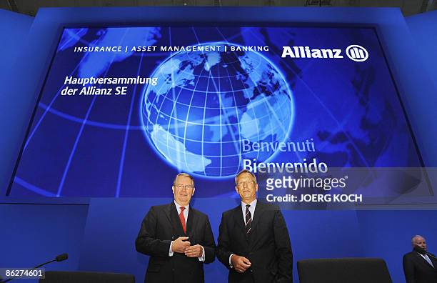 Michael Diekmann , chairman of German insurance giant Allianz poses for photographers with Supervisory board chairman Henning Schulte-Noelle at the...