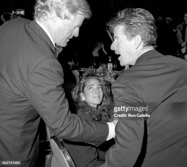Ted Kennedy, Calvin Klein and Kelly Klein attend Simon Wiesenthal Center Honors Gala on October 26, 1987 at the Marriott Marquis Hotel in New York...