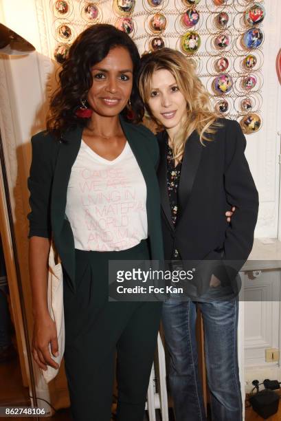 Presenter Laurence Roustandjee and Tristane Banon attend the 'Love EtcÉ' Caroline Faindt Exhibition Preview at '28 Octobre Office' on October 17,...