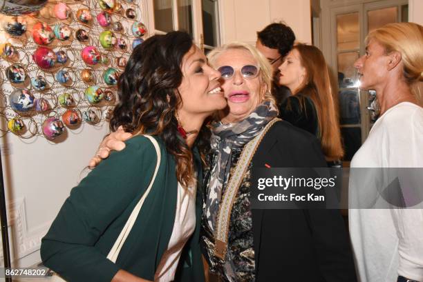 Presenter Laurence Roustandjee and Veronique de Villele attend the 'Love EtcÉ' Caroline Faindt Exhibition Preview at '28 Octobre Office' on October...