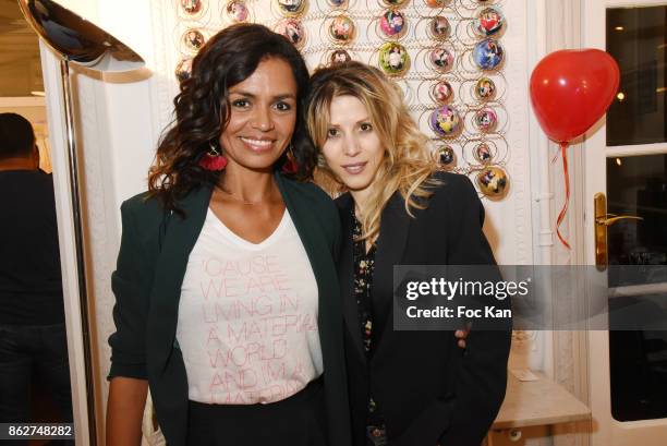 Presenter Laurence Roustandjee and Tristane Banon attend the 'Love EtcÉ' Caroline Faindt Exhibition Preview at '28 Octobre Office' on October 17,...