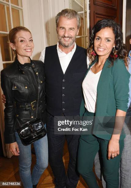 Claire Verneil, Philippe Vignola and Laurence Roustandjeel attend the 'Love EtcÉ' Caroline Faindt Exhibition Preview at '28 Octobre Office' on...