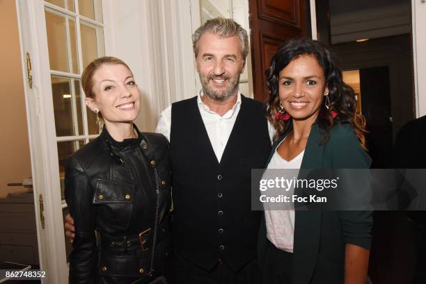 Claire Verneil, Philippe Vignola and Laurence Roustandjeel attend the 'Love EtcÉ' Caroline Faindt Exhibition Preview at '28 Octobre Office' on...