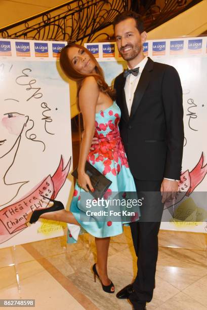 Karine Arsene and Mathieu Perard attend the 'Gala de L'Espoir' Auction Dinner Against Cancer at the Theatre des Champs Elysees on October 17, 2017 in...
