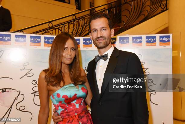 Karine Arsene and Mathieu Perard attend the 'Gala de L'Espoir' Auction Dinner Against Cancer at the Theatre des Champs Elysees on October 17, 2017 in...