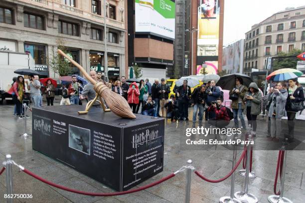 Flying broom Nimbus 2000 is exihibited at the 'Harry Potter, the exhibition' presentation at Callao square on October 18, 2017 in Madrid, Spain.