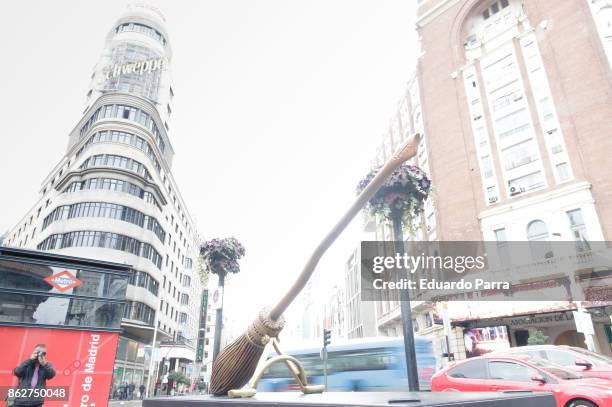 Flying broom Nimbus 2000 is exihibited at the 'Harry Potter, the exhibition' presentation at Callao square on October 18, 2017 in Madrid, Spain.