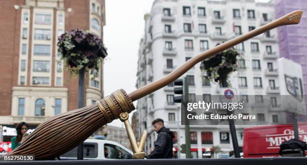 Flying broom Nimbus 2000 is exihibited at the 'Harry Potter, the exhibition' presentation at Callao square on October 18, 2017 in Madrid, Spain.