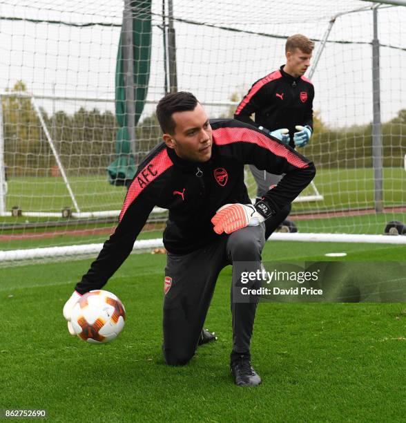 Dejan Iliev of Arsenal during the Arsenal Training Session at London Colney on October 18, 2017 in St Albans, England.