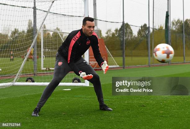 Dejan Iliev of Arsenal during the Arsenal Training Session at London Colney on October 18, 2017 in St Albans, England.