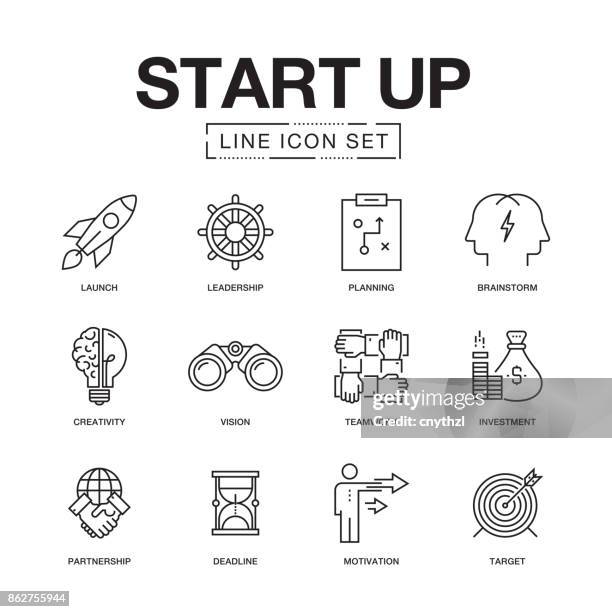 start up line icons set - beginnings stock illustrations