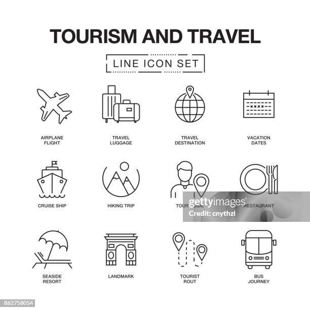 tourismus und travel line icons set - hotel stock-grafiken, -clipart, -cartoons und -symbole