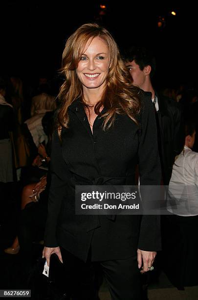 Charlotte Dawson poses prior to the Jayson Brunson show on the catwalk at the Overseas Passenger Terminal, Circular Quay on day three of Rosemount...