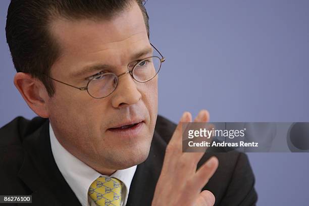 German Economy Minister Karl-Theodor zu Guttenberg speaks during a press conference on April 29, 2009 in Berlin, Germany. Guttenberg presents and...