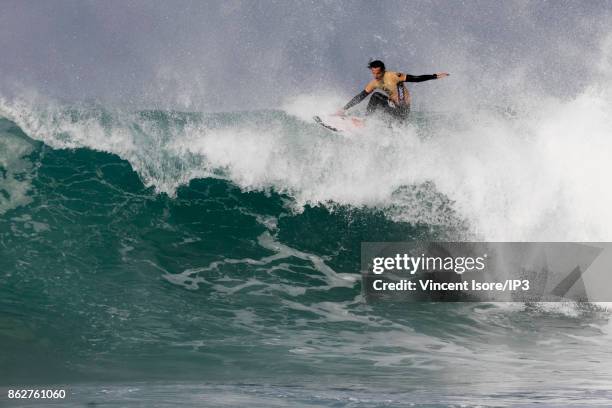 Jordy Smith from South Africa performs during the Quicksilver Pro France surf competition on October 12, 2017 in Hossegor, France. He French stage of...