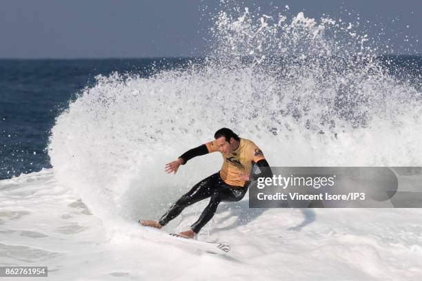 Jordy Smith from South Africa performs during the Quicksilver Pro France surf competition on October 12, 2017 in Hossegor, France. He French stage of...