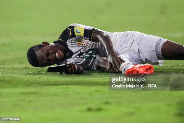 Emmanuel Toku of Ghana reacts during the FIFA U-17 World Cup India 2017 Round of 16 match between Ghana v Niger at Dr DY Patil Cricket Stadium on...