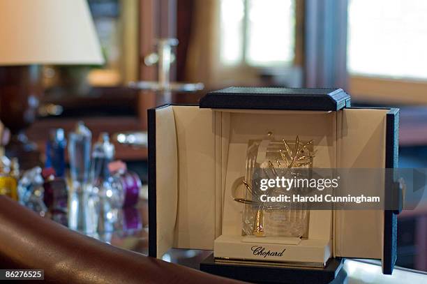 The Palme d'Or of the 62nd Cannes Film Festival is displayed at the Chopard manufactory on April 28, 2009 in Geneva, Switzerland.