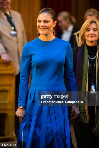 Crown Princess Victoria of Sweden attends a seminar at Riksdag in connection with the centenary of Finnish Independence on October 18, 2017 in...