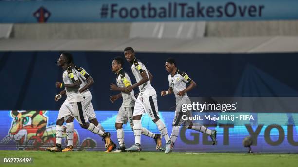 Richard Danso of Ghana celebrates with his team-mates after scoring his team's second goal to make it 2-0 during the FIFA U-17 World Cup India 2017...