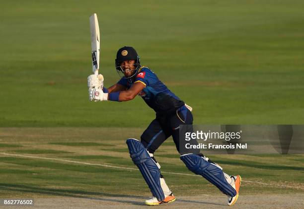 Dinesh Chandimal of Sri Lanka bats during the third One Day International match between Pakistan and Sri Lanka at Zayed Cricket Stadium on October...