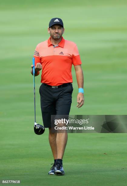 Sergio Garcia of Spain in action during the pro am ahead of the Andalucia Valderrama Masters at Real Club Valderrama on October 18, 2017 in Cadiz,...