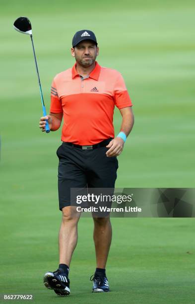 Sergio Garcia of Spain in action during the pro am ahead of the Andalucia Valderrama Masters at Real Club Valderrama on October 18, 2017 in Cadiz,...