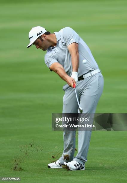 Jon Rahm of Spain in action during the pro am ahead of the Andalucia Valderrama Masters at Real Club Valderrama on October 18, 2017 in Cadiz, Spain.