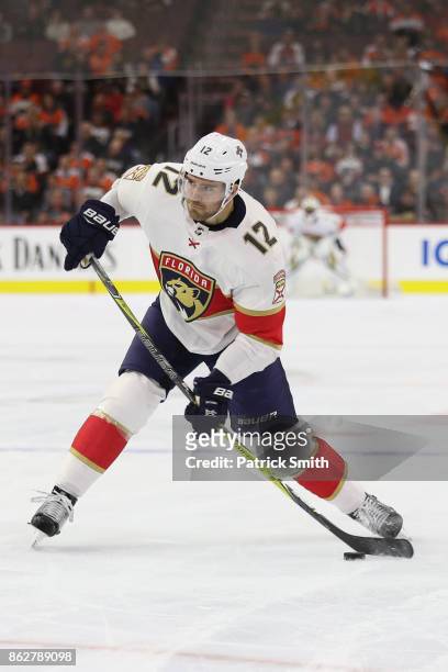 Ian McCoshen of the Florida Panthers in action against the Philadelphia Flyers during the first period at Wells Fargo Center on October 17, 2017 in...