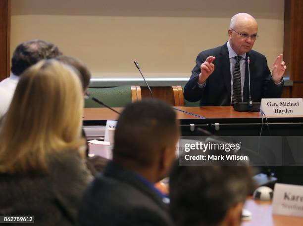 Former CIA and NSA Director Gen. Michael Hayden delivers remarks on the nation's national security and alleged hacking and interference in the 2016...