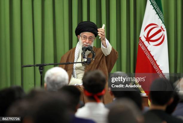 Iran's Supreme Leader Ayatollah Ali Khamanei speaks during his meeting with students in Tehran, Iran on October 18, 2017.