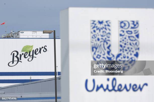 Breyers brand signage is displayed outside the Unilever Plc facility in Covington, Tennessee, U.S., on Tuesday, Oct. 3, 2017. Unilever is scheduled...