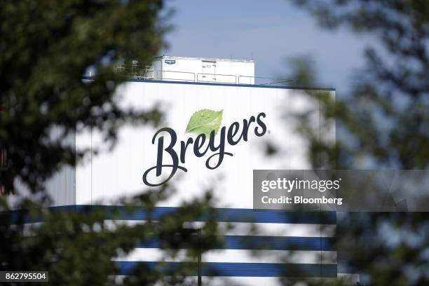 Breyers brand signage is displayed outside the Unilever Plc facility in Covington, Tennessee, U.S., on Tuesday, Oct. 3, 2017. Unilever is scheduled...
