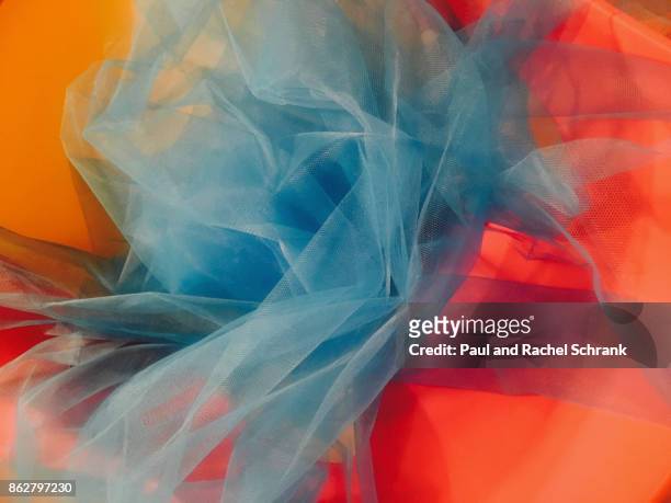 hot pink and yellow with undulating blue - tulle netting imagens e fotografias de stock