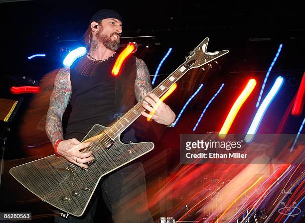 Sevendust guitarist John Connolly performs at the Marquee Theatre April 28, 2009 in Tempe, Arizona. The rock group is touring in support of the...