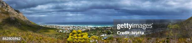 panoramic view  over the town and the coastline in  hermanus,south africa - hermanus stock pictures, royalty-free photos & images