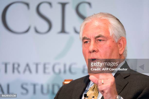 Secretary of State Rex Tillerson speaks at the Center for Strategic Studies on "Defining Our Relationship with India for the Next Century" in...