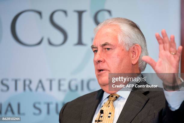 Secretary of State Rex Tillerson speaks at the Center for Strategic Studies on "Defining Our Relationship with India for the Next Century" in...