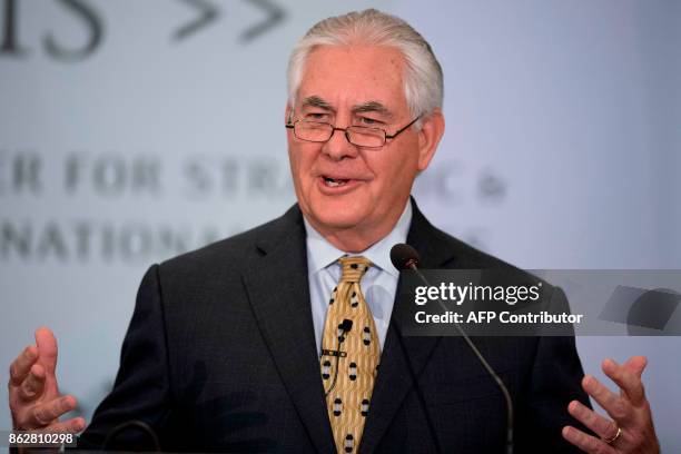 Secretary of State Rex Tillerson speaks at the Center for Strategic Studies on "Defining Our Relationship with India for the Next Century" in...