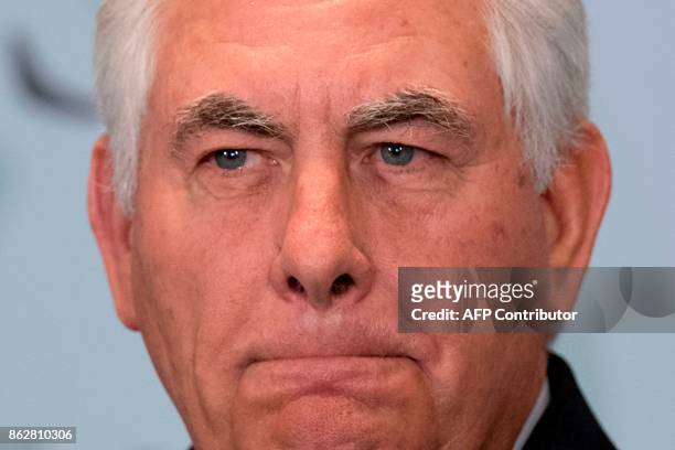 Secretary of State Rex Tillerson looks on as he gives a speech at the Center for Strategic Studies on "Defining Our Relationship with India for the...