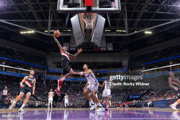 Archie Goodwin of the Portland Trail Blazers dunks against the Sacramento Kings on October 9, 2017 at Golden 1 Center in Sacramento, California. NOTE...