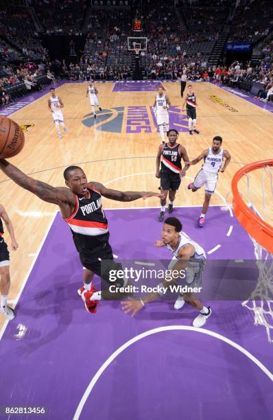 Archie Goodwin of the Portland Trail Blazers dunks against the Sacramento Kings on October 9, 2017 at Golden 1 Center in Sacramento, California. NOTE...