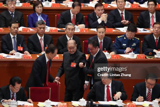 Former CPC standing committee member of the politburo Song Ping attends opening session of the Chinese Communist Party's Congress at the Great Hall...