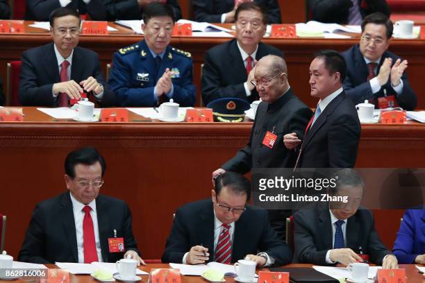 Former CPC standing committee member of the politburo Song Ping attends opening session of the Chinese Communist Party's Congress at the Great Hall...